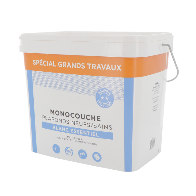 Peinture MONOCOUCHE PLAFONDS ESSENTIEL Peinture blanc 6 L
