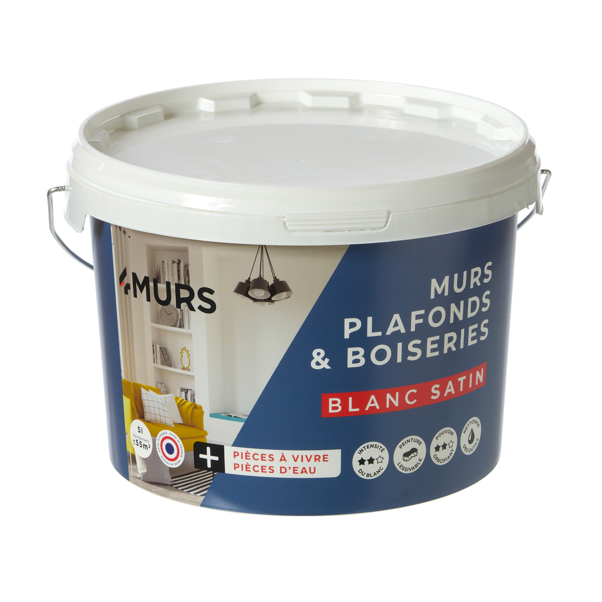 4MURS Peinture Murs et plafonds Blanc Satiné 5L