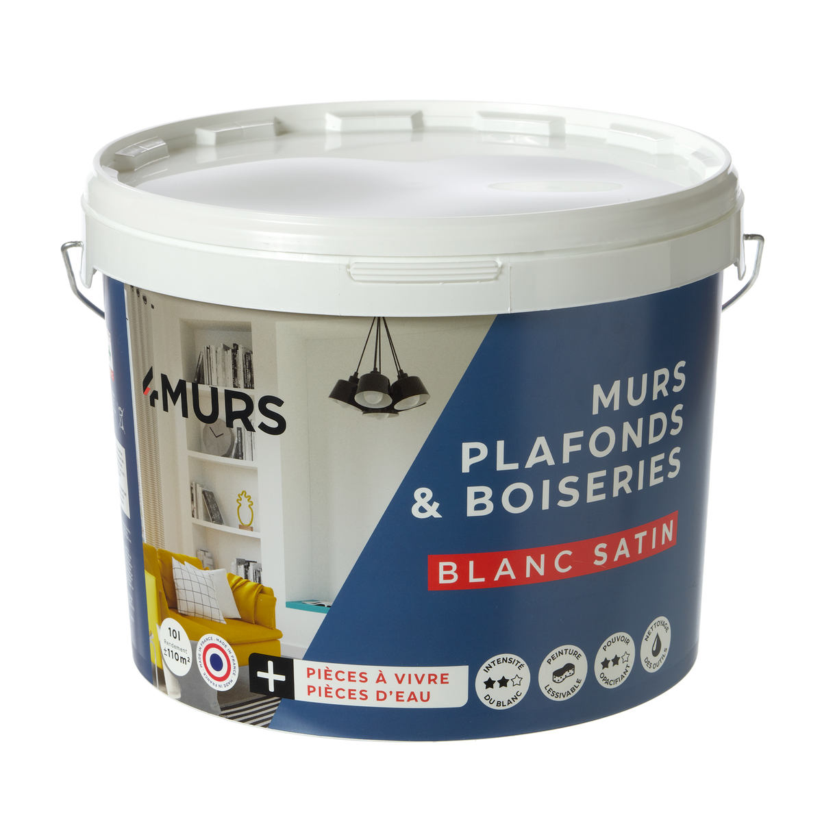 4MURS Peinture Murs et plafonds Blanc Satiné 10L