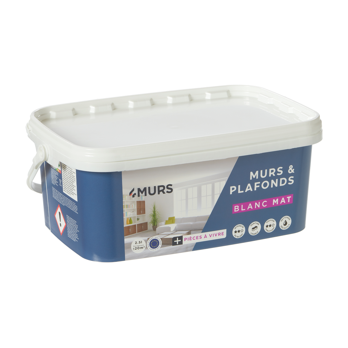 4MURS Peinture Murs et plafonds essentiel Blanc Mat 2,5L