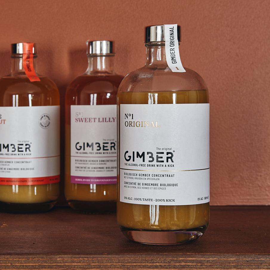 Bouteilles de concentré de gingembre bio de la marque Gimber, n°1 original