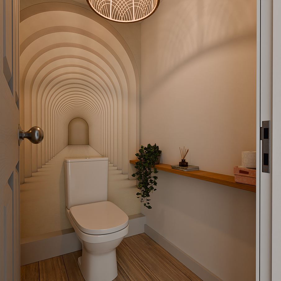 Toilettes avec papier peint trompe l'oeil