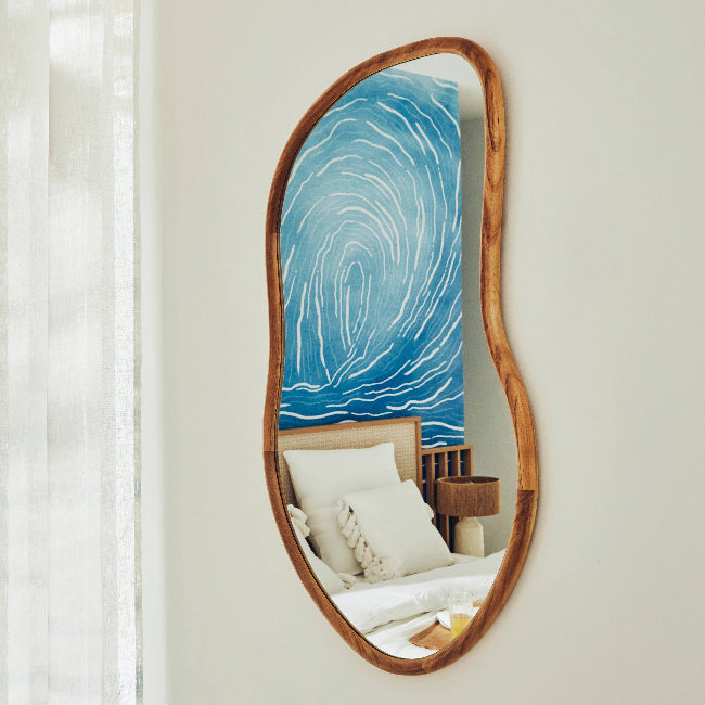 Miroir en bois ovale déformé, déco bord de mer