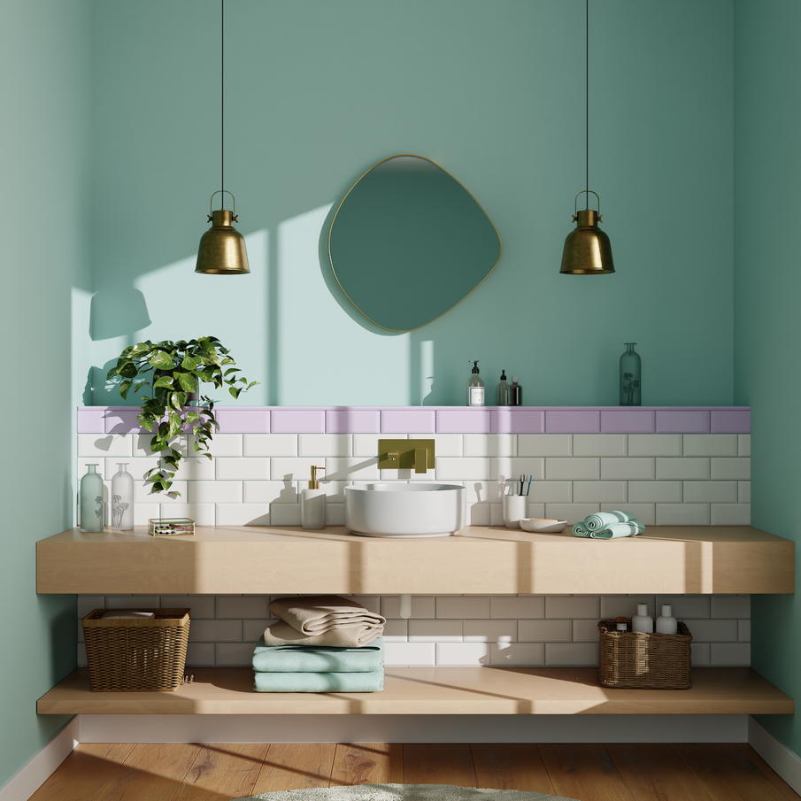 Salle de bains couleur menthe et lilas