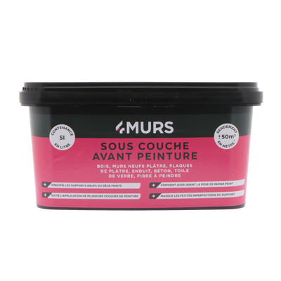 4MURS Peinture Sous couche avant peinture Blanc Mat 5L