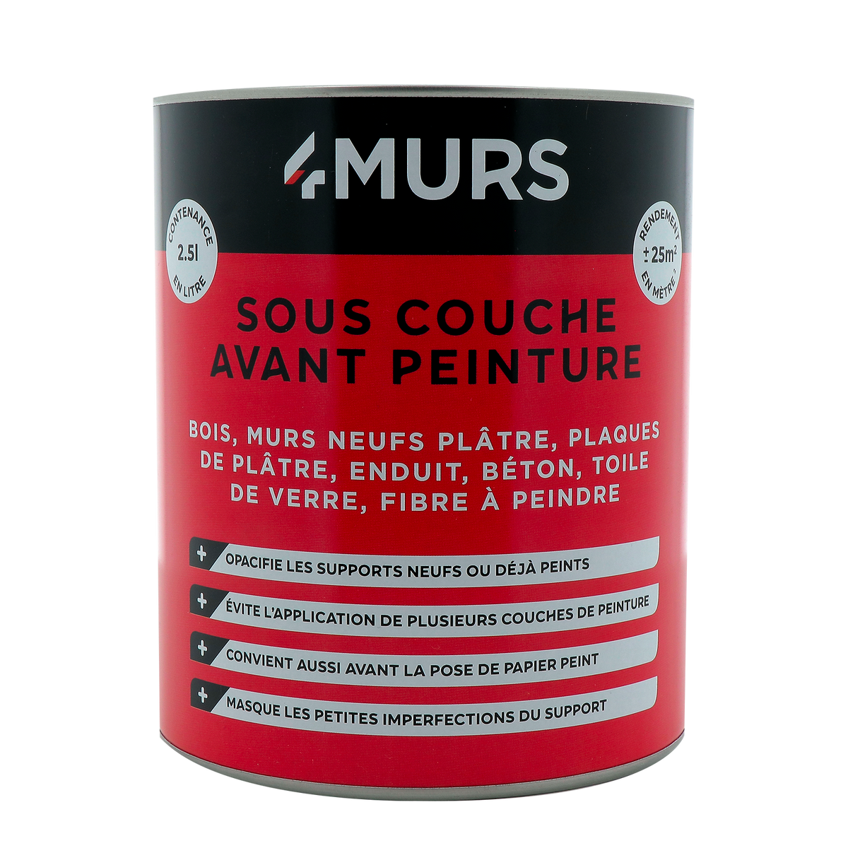 4MURS Peinture Sous couche avant peinture Blanc Mat 2,5L