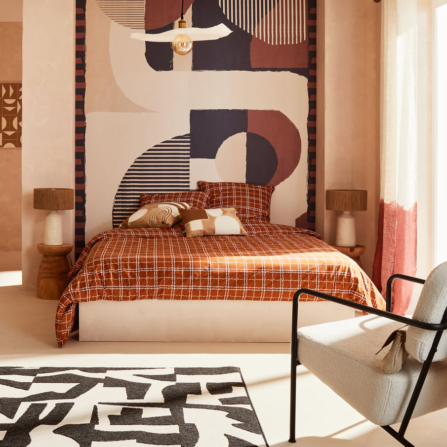 Déco chambre style ethnique art brut, couleurs terreuses