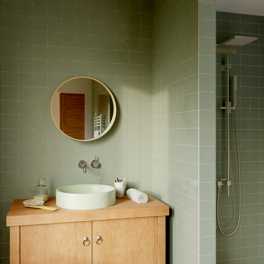 Mur de la salle de bain carrelage vert sauge