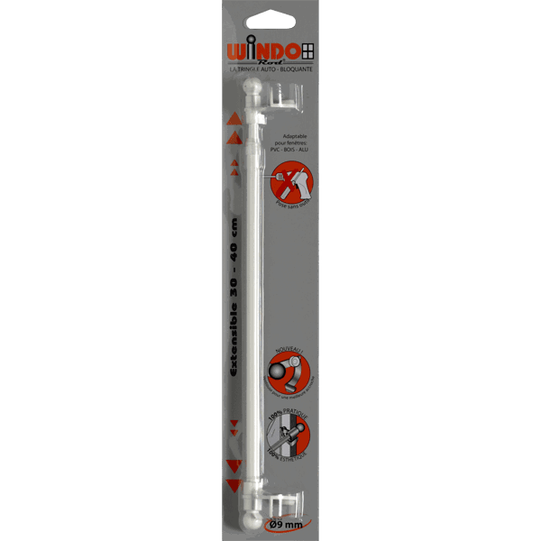 Kit barre à rideau vitrage WINDOROD blanc 0,9 cm de 30,0 à 40 cm