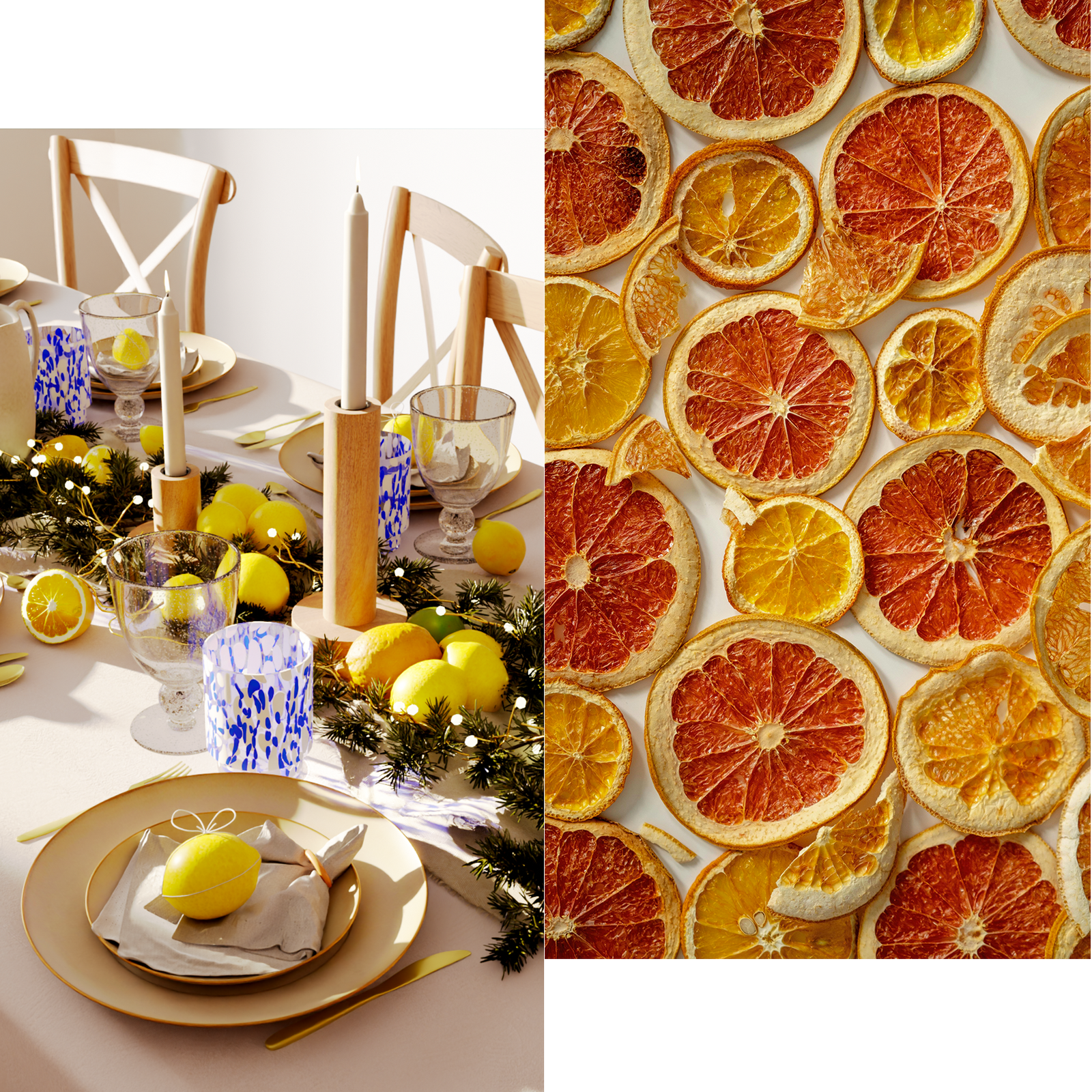 Montage : Table de fête avec de la déco agrume et agrumes séchés