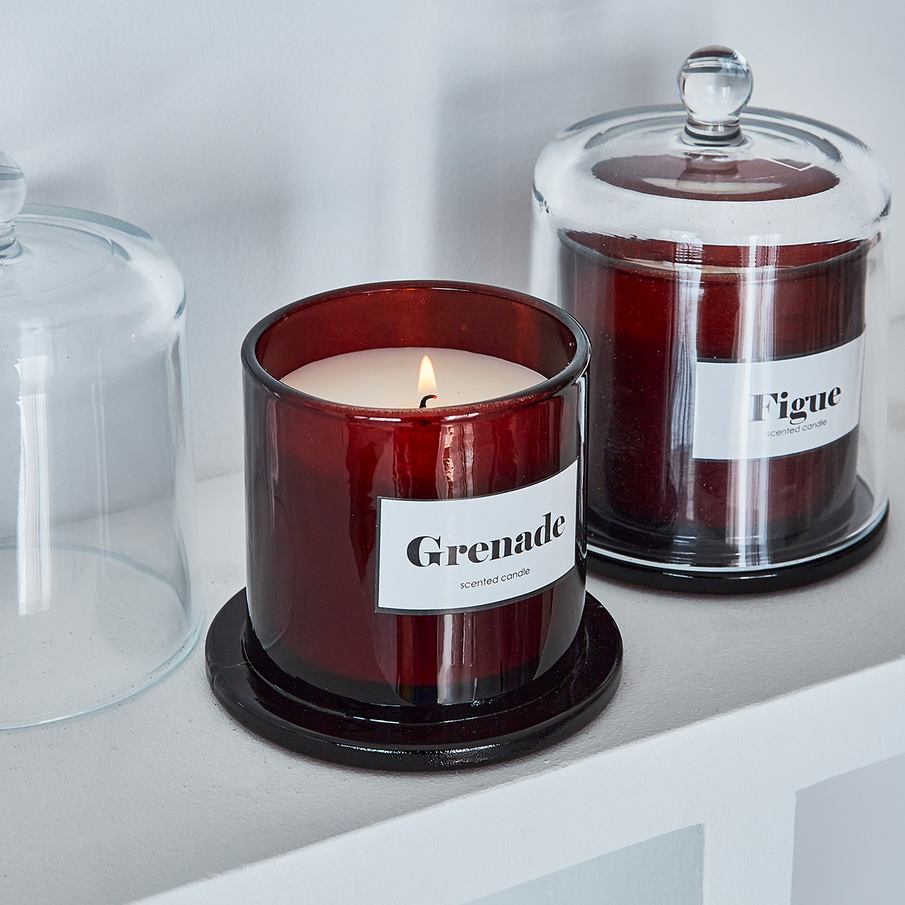 Bougie sous cloche parfum grenade
