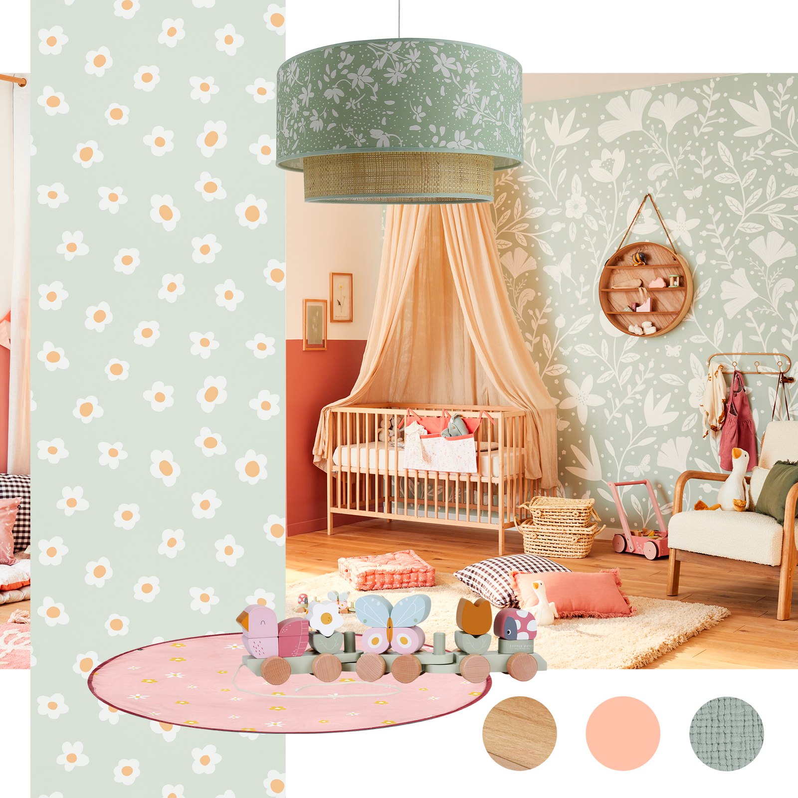 montage inspiration déco chambre enfant thème campagne fleurie