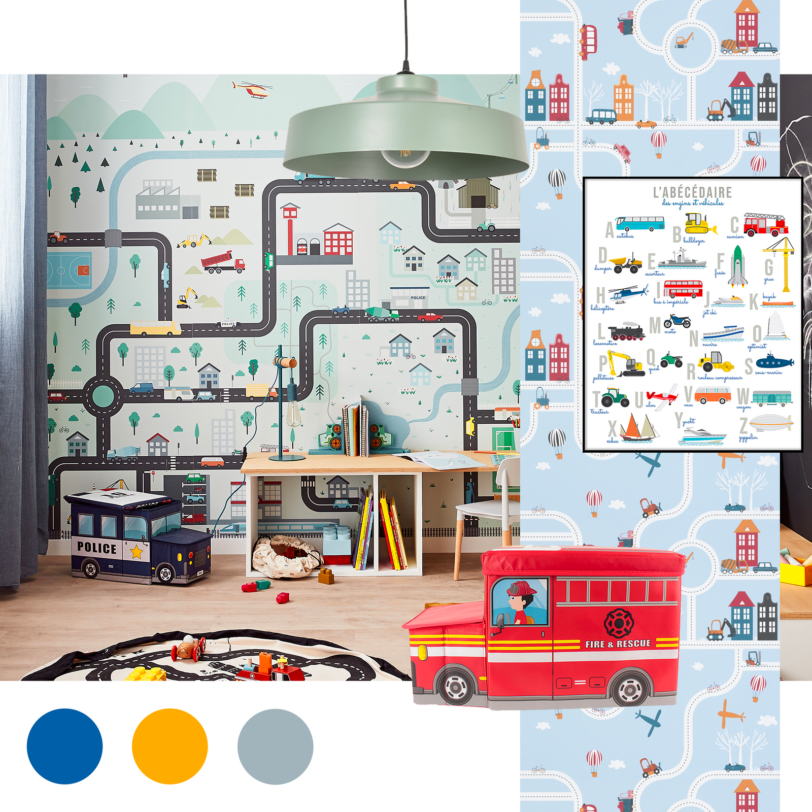 montage inspiration déco chambre enfant thème voitures