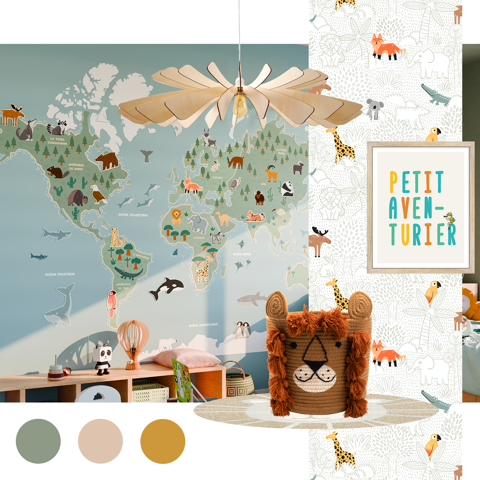 montage inspiration déco chambre enfant thème animaux dans le monde