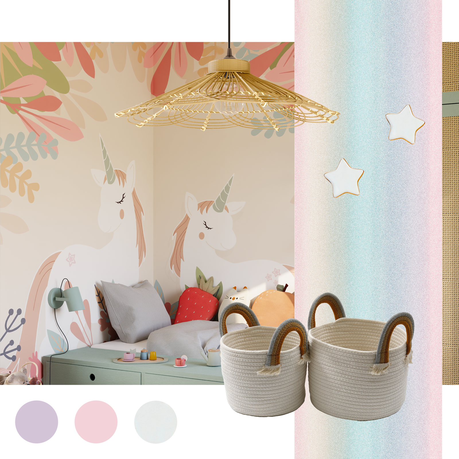 montage inspiration déco chambre enfant thème licorne