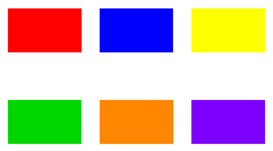 6 cadres avec chacun une couleur saturée