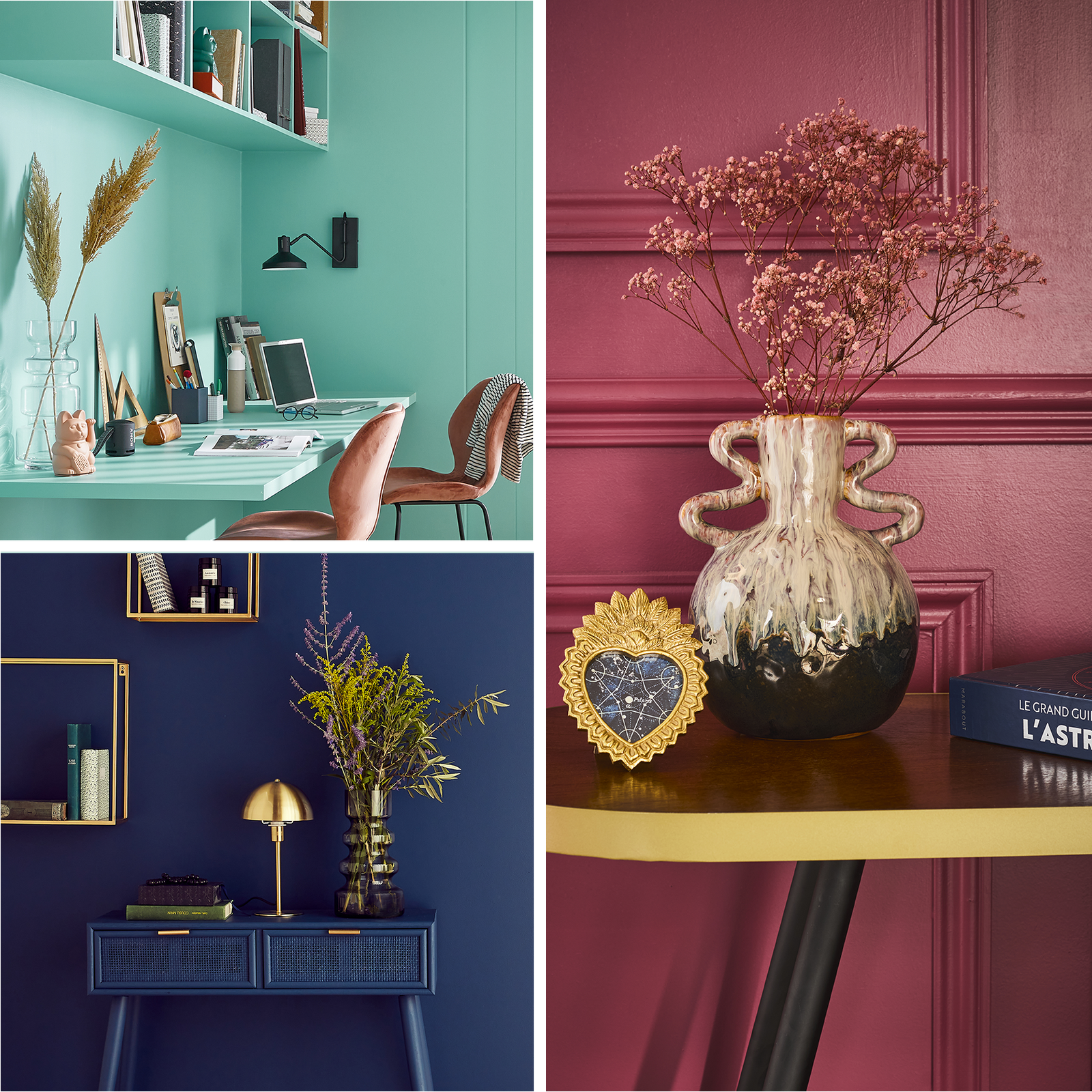 Oser la couleur dans son intérieur, murs vert d'eau, bleu marine, bordeaux