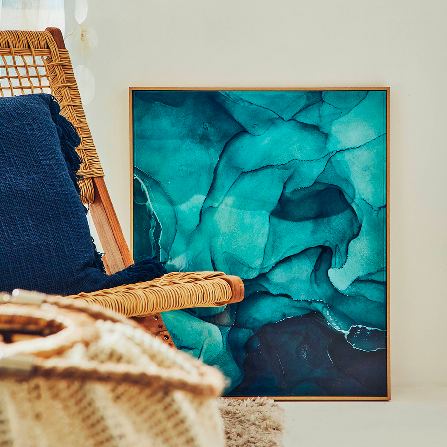 Tableau avec un dessin abstrait dans les nuances de bleus