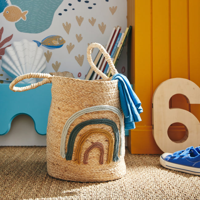 Panier de rangement pour enfant en osier, dessin arc-en-ciel