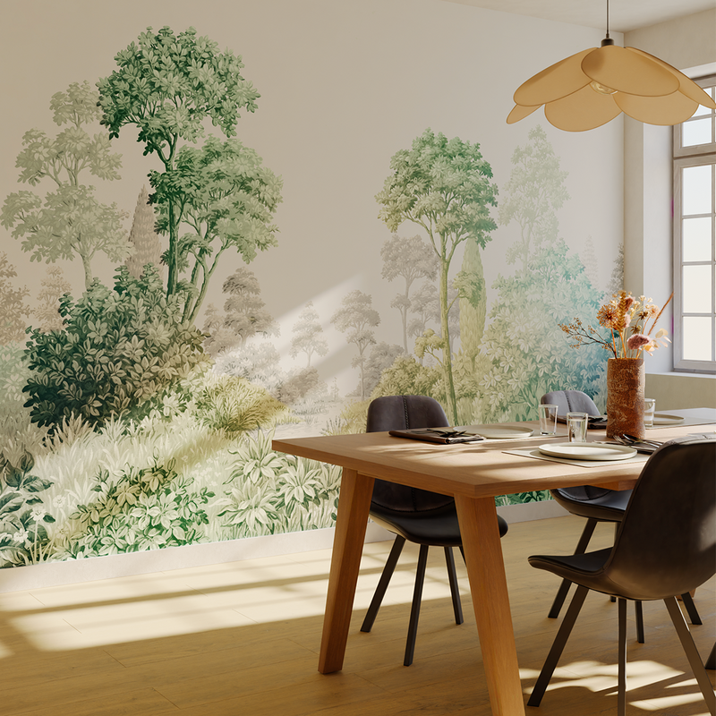 Papier peint panoramique vert paysage forêt dans la salle à manger