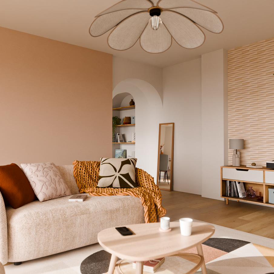 Déco salon scandinave beige et bois