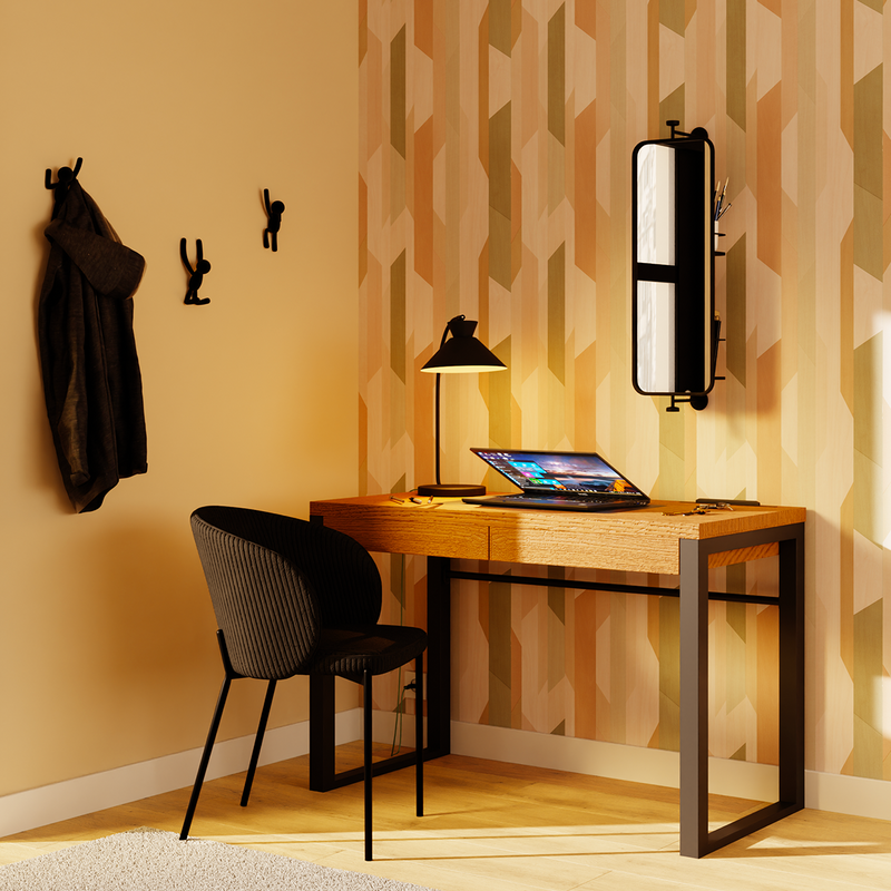 Papier peint géométrique avec effet bois dans le coin bureau