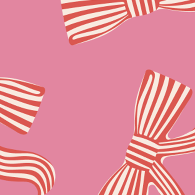 Dessin de rubans noeuds rayés beige et rouge sur fond couleur rose