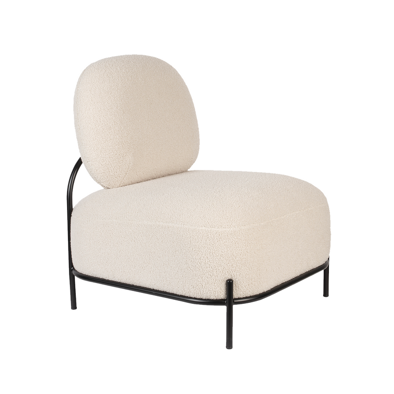 Fauteuil style chubby à structure métallique et assise blanche en laine bouclée