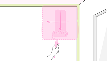 Dessin d'une main tenant un rouleau à peindre pour appliquer de la peinture au mur