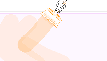 Dessin de main tenant une brosse pour appliquer de la colle sur un lé de papier peint