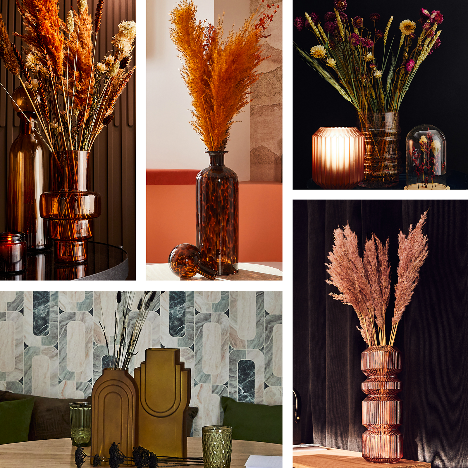 Vases en verre transparent de différentes tailles et couleurs