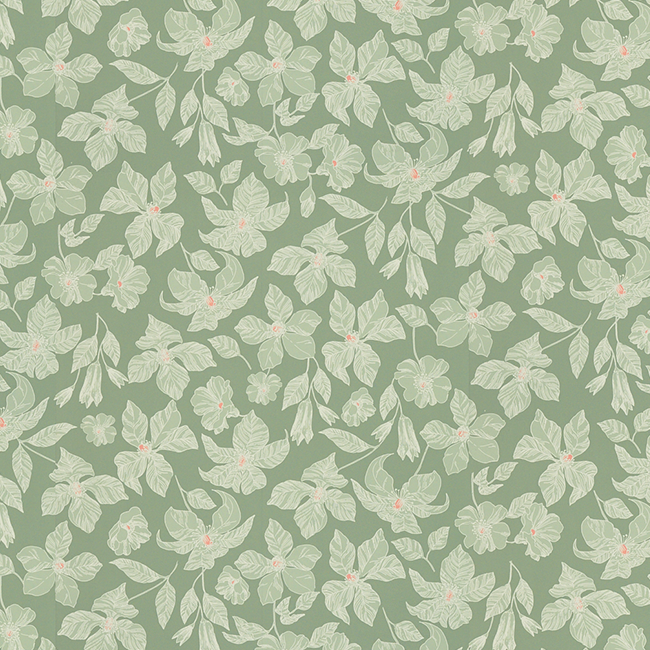 Papier peint vert au motif fleuri