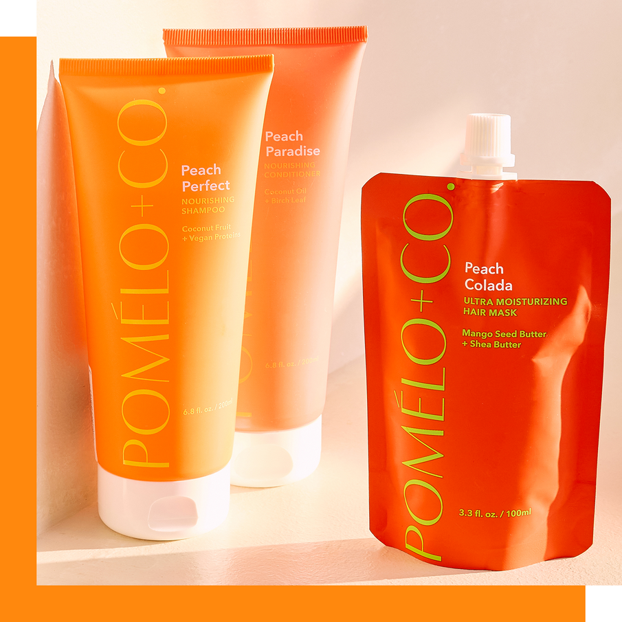 Flacons de soins pour les cheveux Peach de la marque Pomélo+co