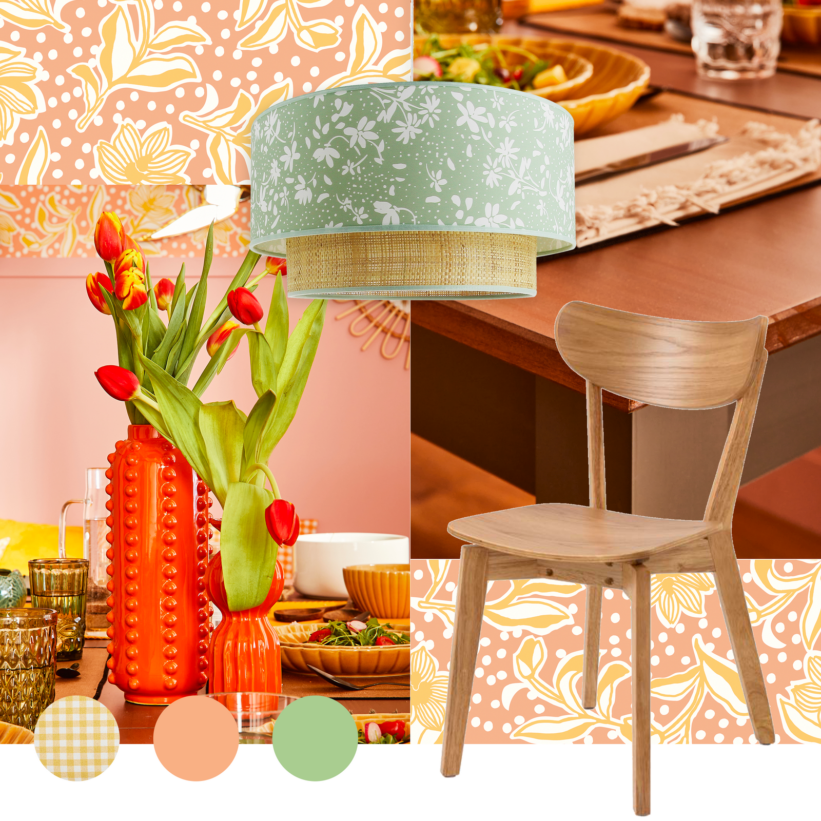 Planche d'inspiration pour une salle à manger style cottagecore