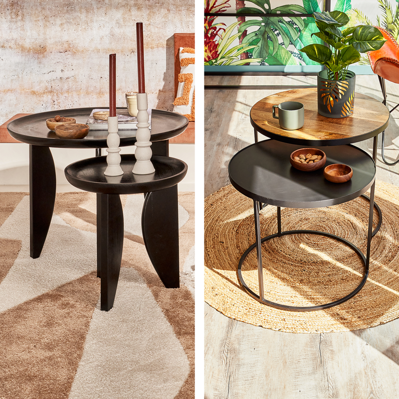 2 modèles de tables gigognes noires en 2 parties