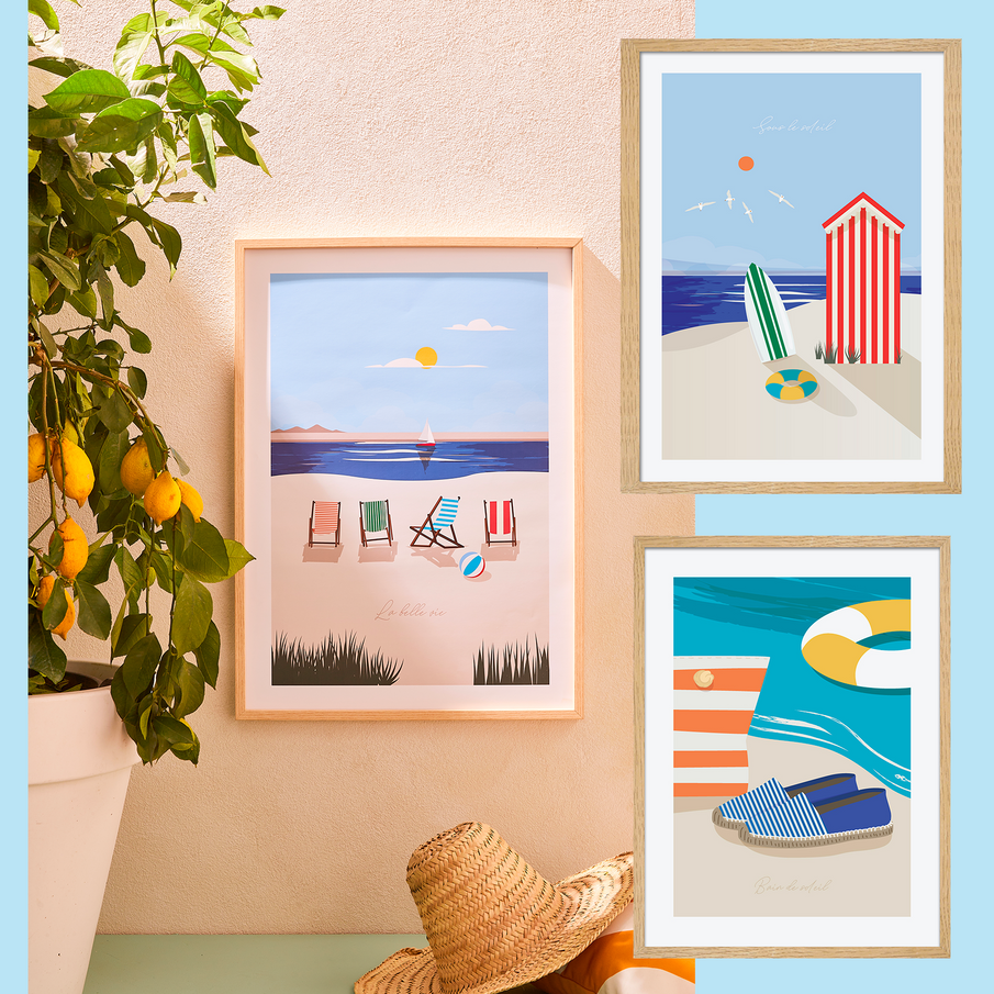 3 cadres représentant la plage