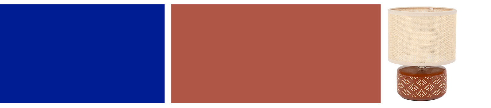 Association peintures bleu majorelle, terracotta et lampe à poser terracotta