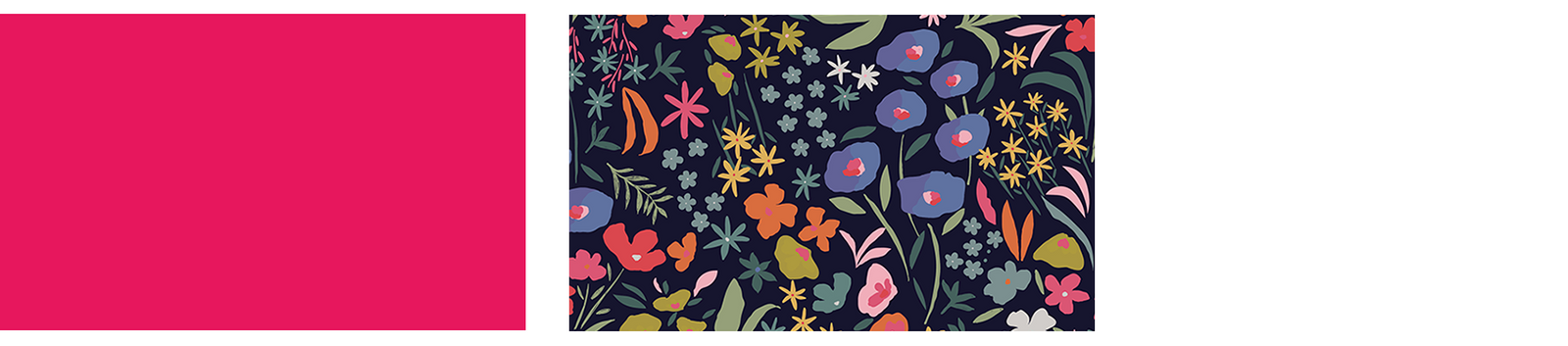 Teinte de peinture rose camélia et papier peint noir au motif de fleurs multicolores