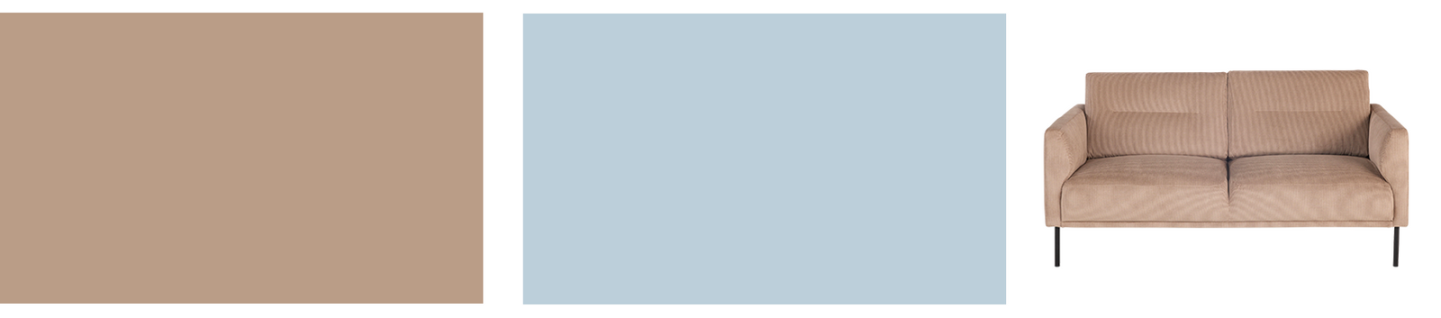 Teintes de peinture cappuccino, bleu doux et un canapé en velours beige