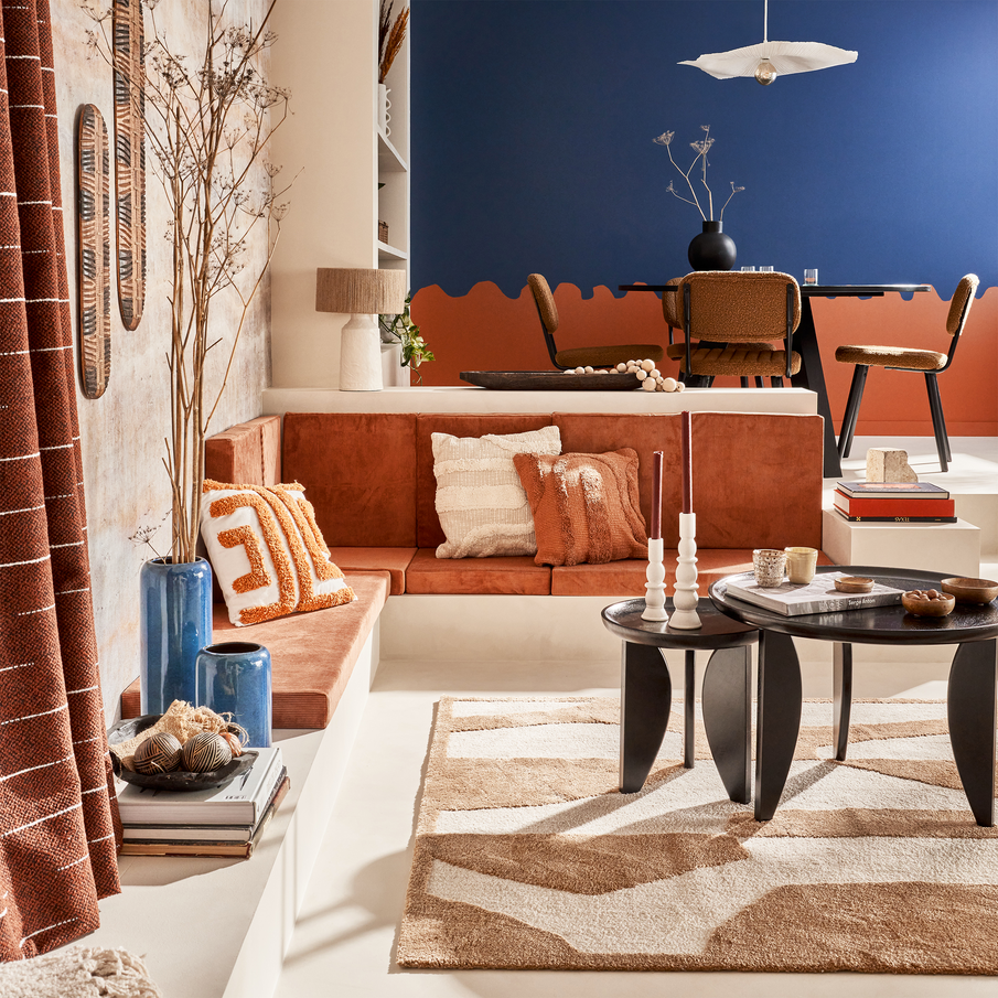 Déco salon nature beige et terracotta style ethnique