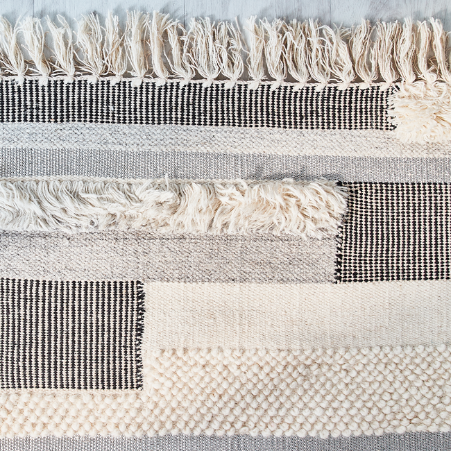 Tapis en laine et coton gris et beige