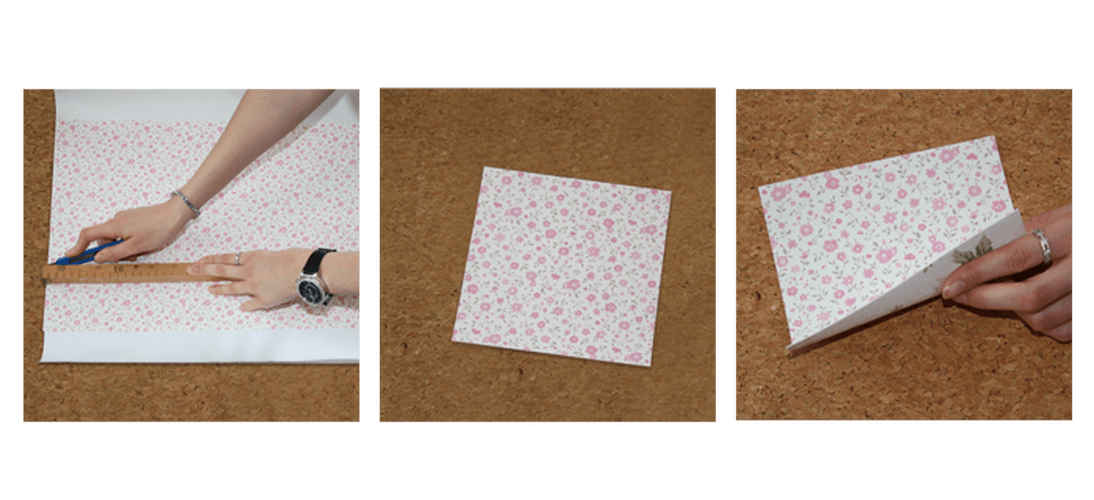 Découpage d'un carré dans les chutes de papier peint.