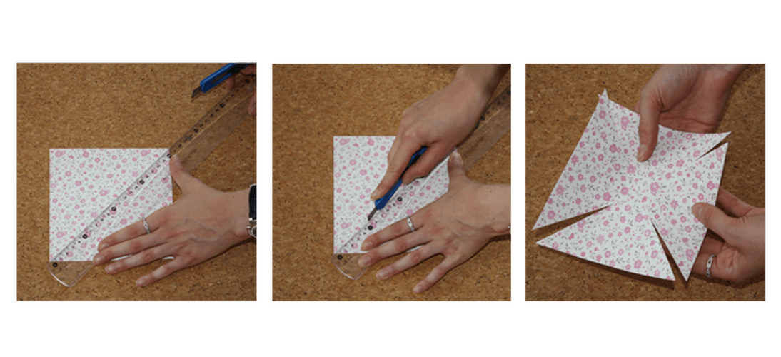 Découpe des diagonales du carré de papier peint.