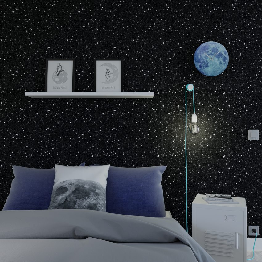 chambre minéral galaxie avec horloge lune 