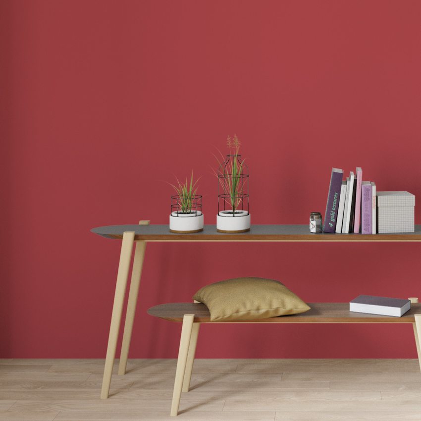 décor avec mur rouge corail