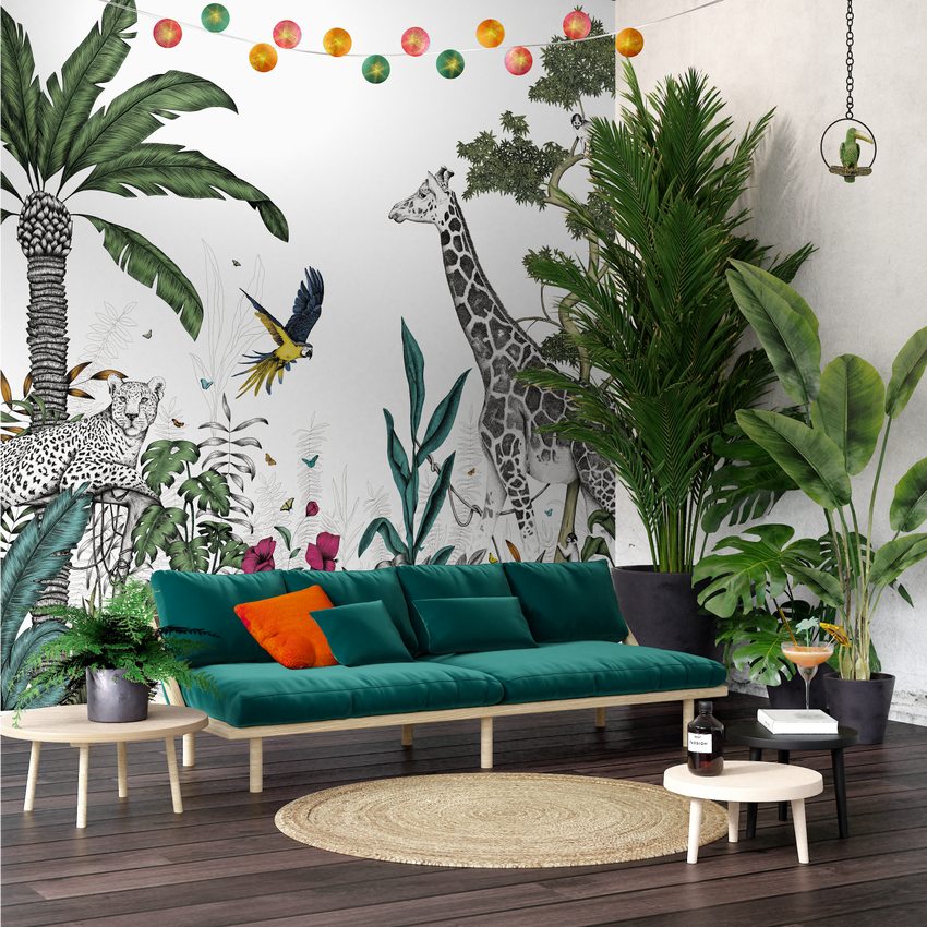 Décor mural numérique XL BLACK JUNGLE ambiance contemporaine