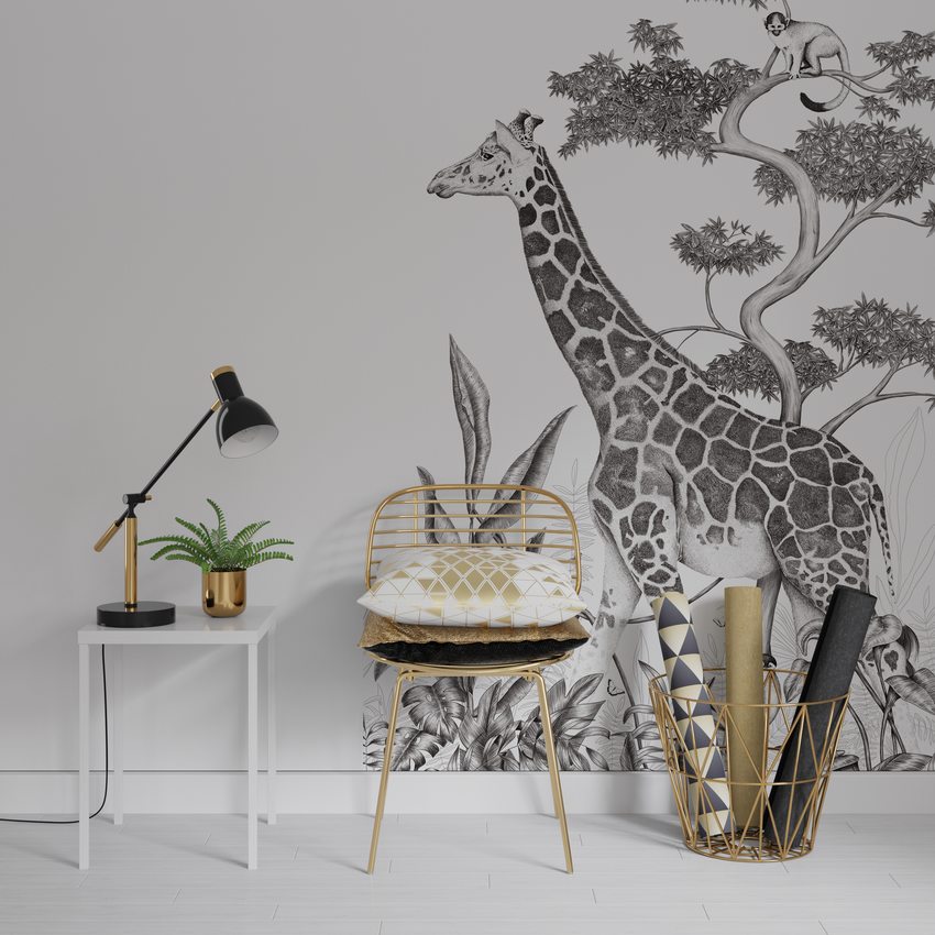 Décor mural numérique L BLACK JUNGLE GIRAFE 150 x 270 cm