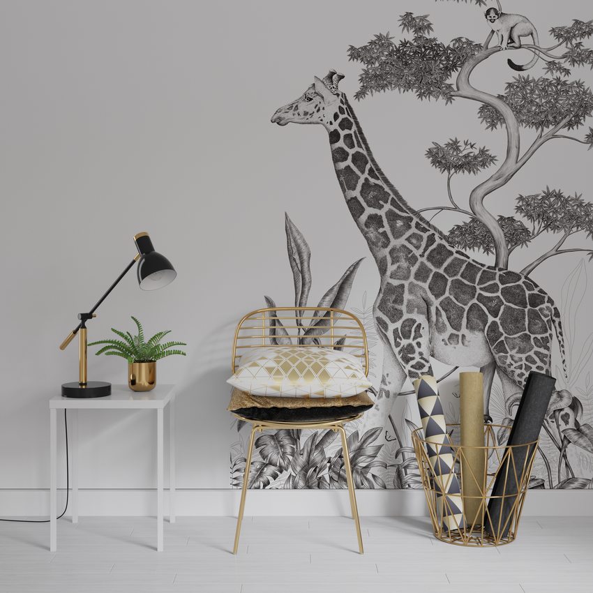 Décor mural numérique L BLACK JUNGLE GIRAFE 150 x 270 cm