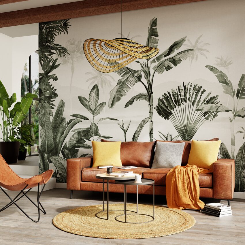 Déco tropicale dans le salon - papier peint panoramique 