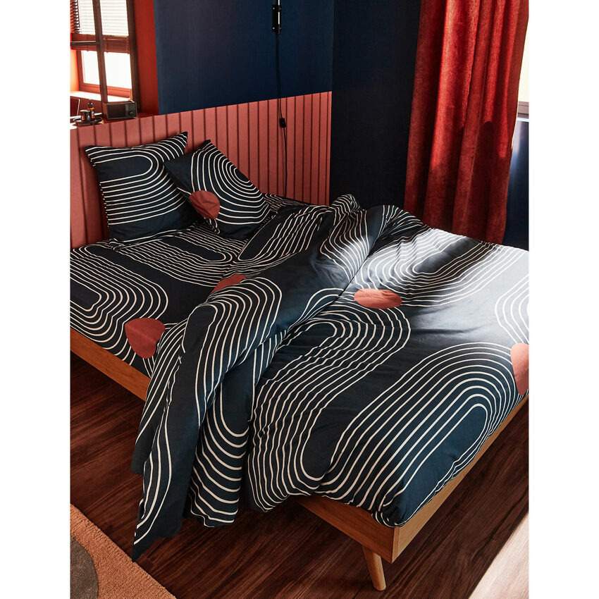 Linge de lit CUTS en bleu et cognac